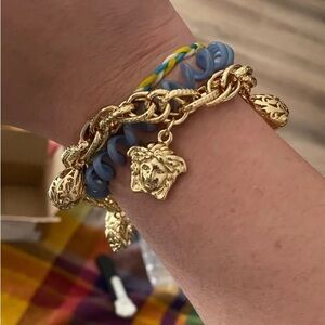 18K Gold Plated Designer Inspired Medusa Head Chunky Link Charm Bracelet